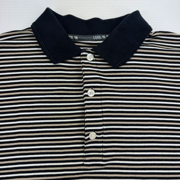 Haggar Golf Cool 18 Polo Shirt Men's Medium Black Tan White Striped Short Sleeve - Picture 3 of 7
